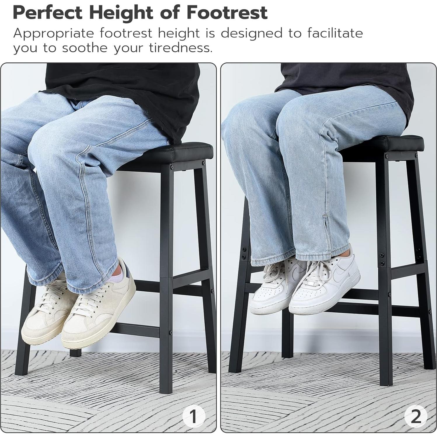 Set de 2 Taburetes de Bar HOOBRO 61 cm Cuero PU Negro