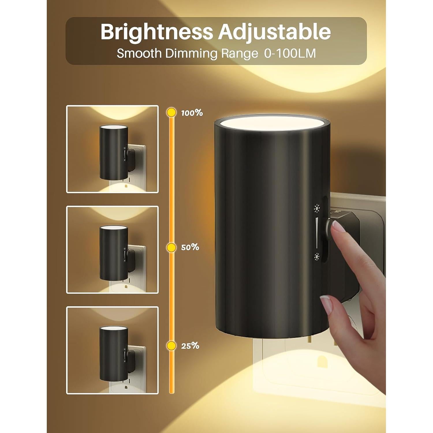 Luz Nocturna LED Enchufada KKUP2U 3000K Ajustable 0-100LM