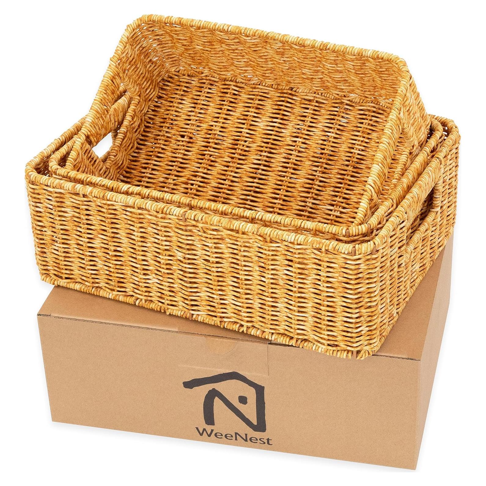 Cestas de Almacenamiento de Mimbre WeeNest Set de 3 Ámbar