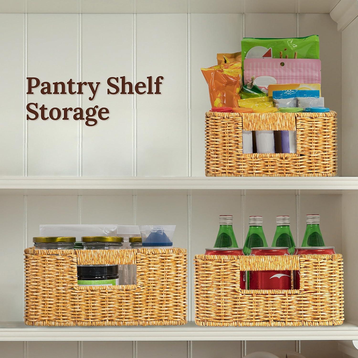 Cestas de Almacenamiento de Mimbre WeeNest Set de 3 Ámbar