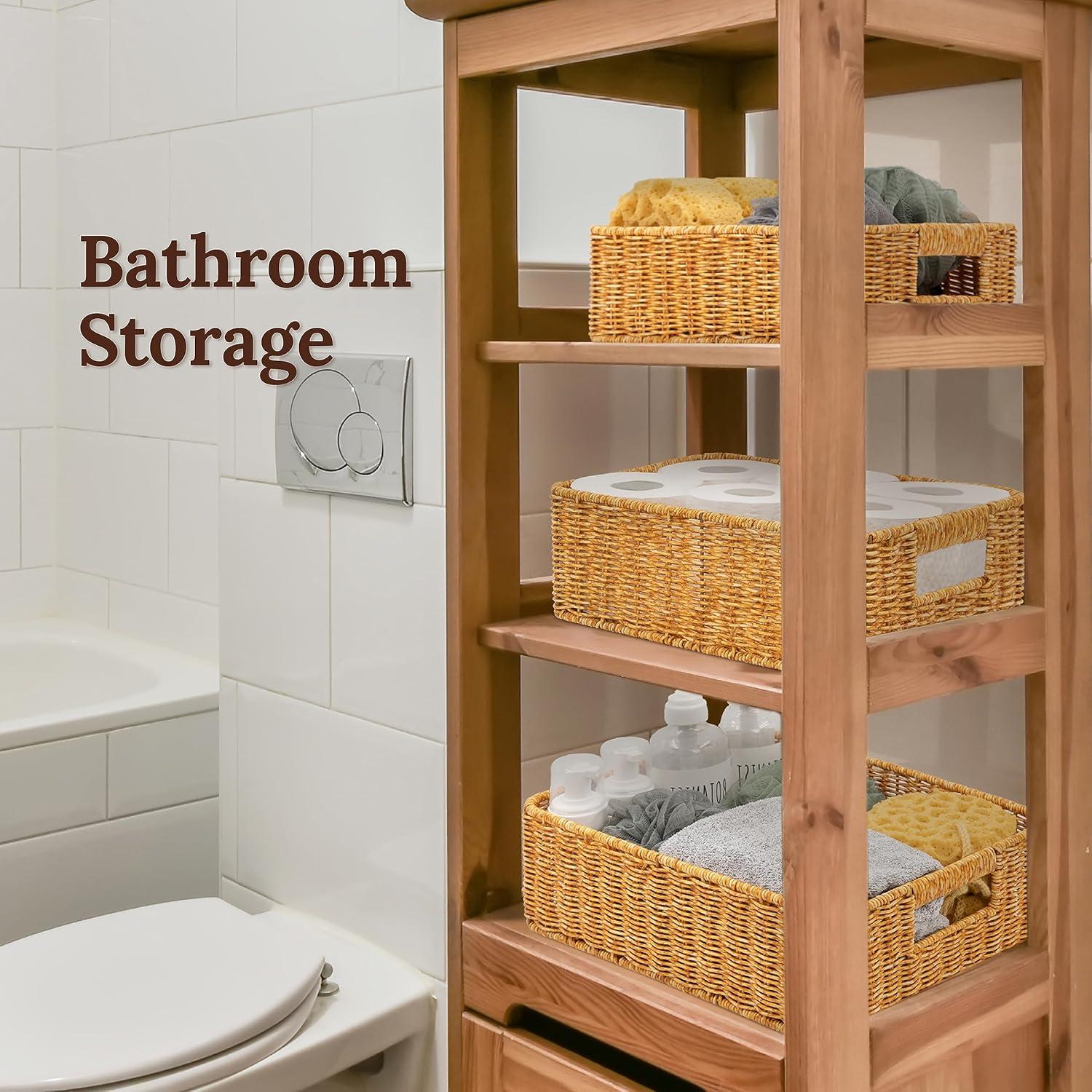 Cestas de Almacenamiento de Mimbre WeeNest Set de 3 Ámbar