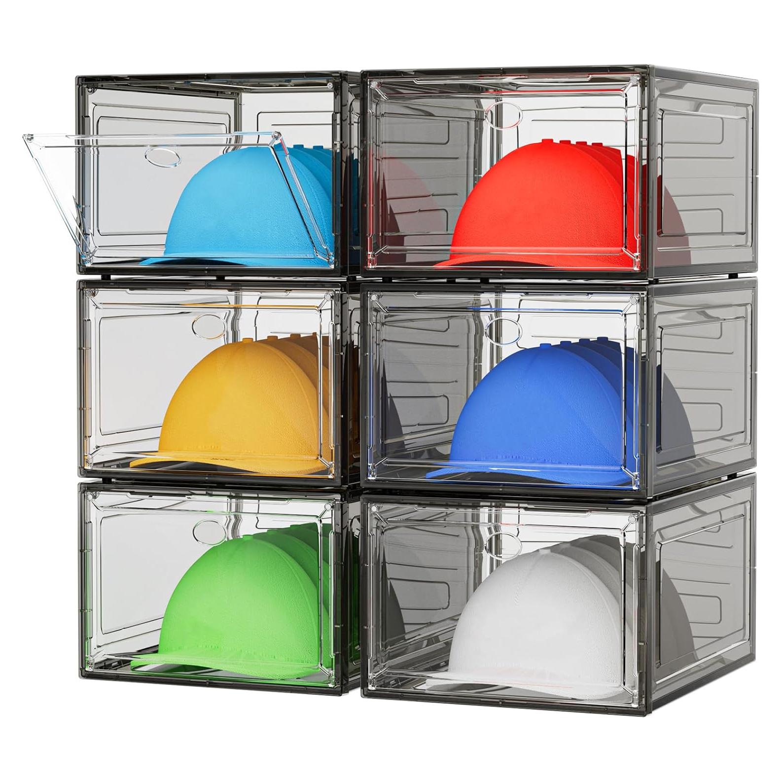 Caja Organizadora de Sombreros YKLSLH - 6 Unidades, Apilable, Negro