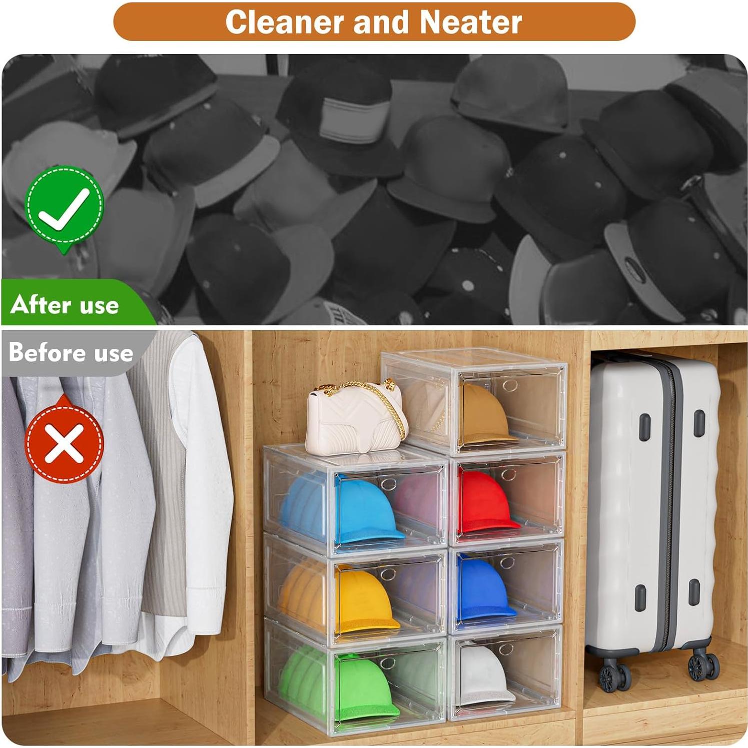 Caja Organizadora de Sombreros YKLSLH - 6 Unidades, Apilable, Negro