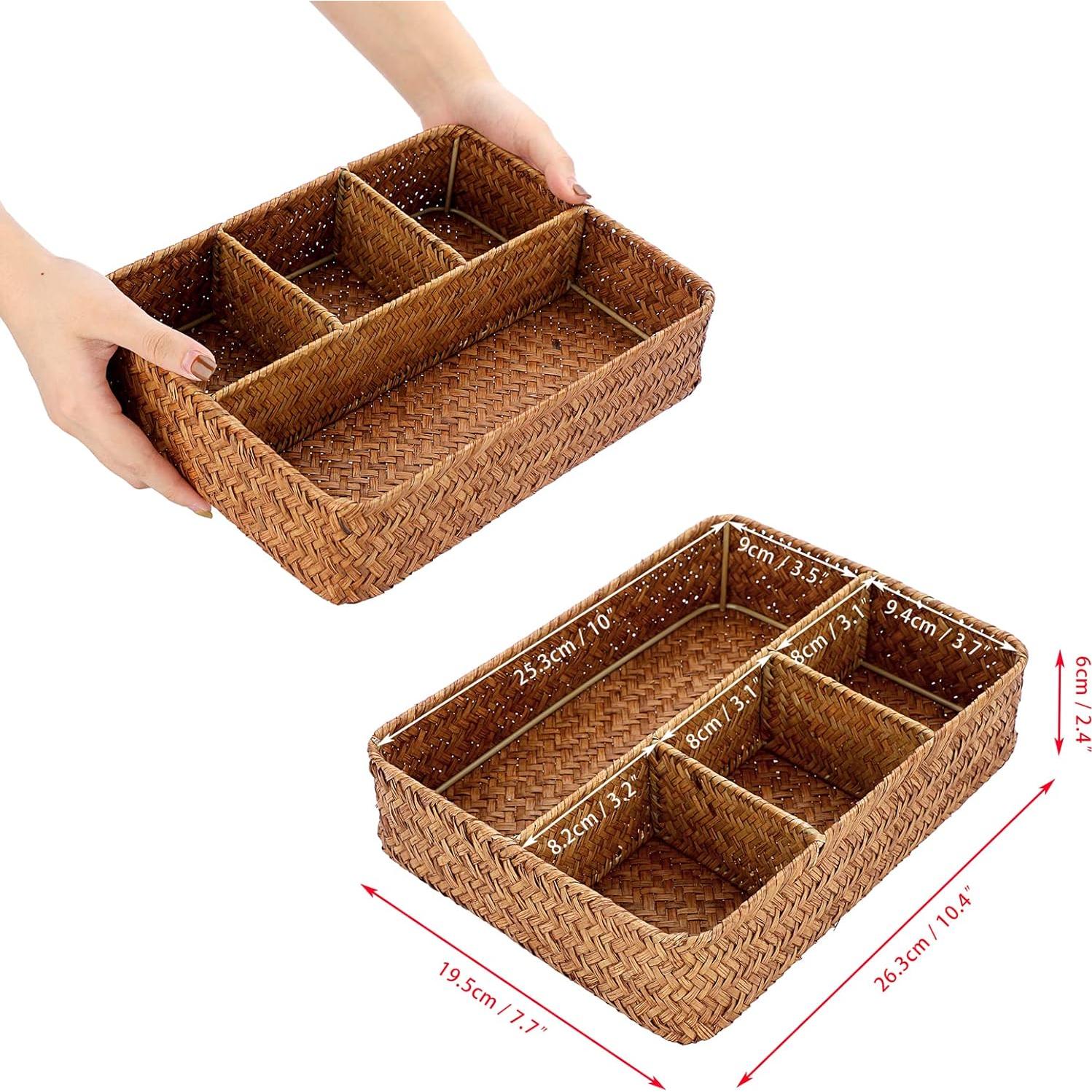 Canasta de Almacenamiento Tejida Hipiwe 4 Secciones Caramelo