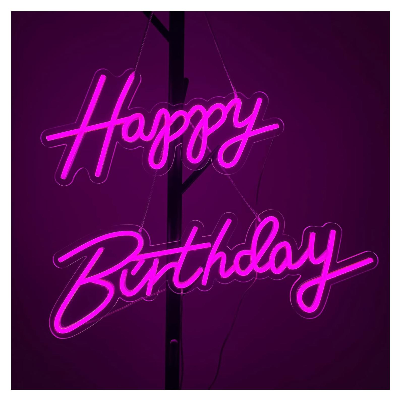 Letrero de Neón Feliz Cumpleaños ASIUXIRS 94x20 cm Rosa