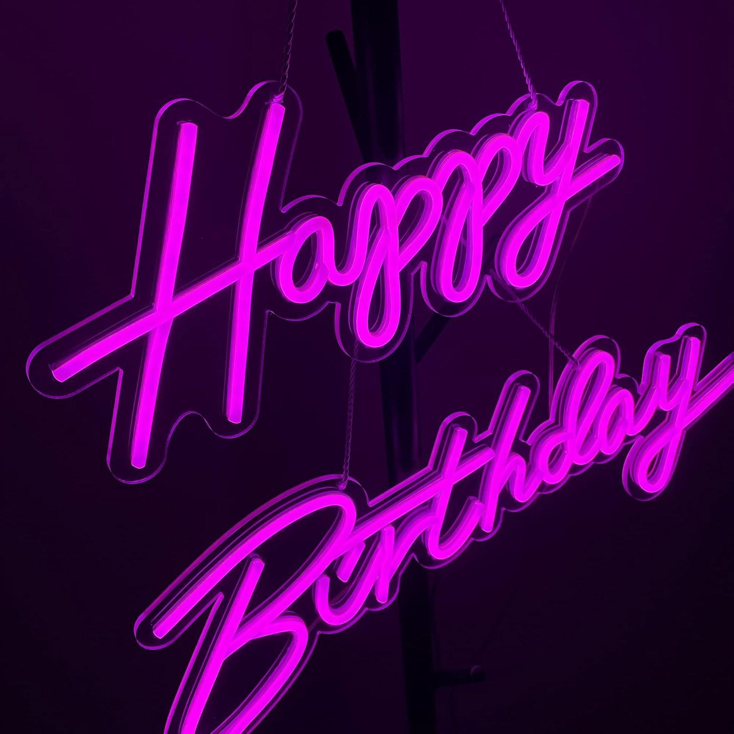 Letrero de Neón Feliz Cumpleaños ASIUXIRS 94x20 cm Rosa