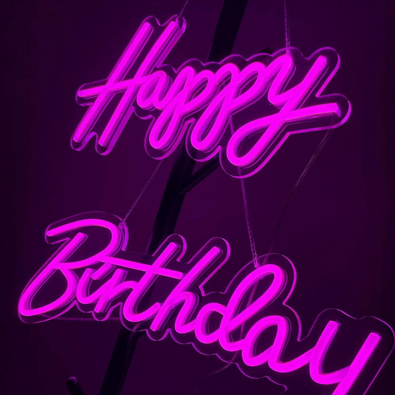 Letrero de Neón Feliz Cumpleaños ASIUXIRS 94x20 cm Rosa