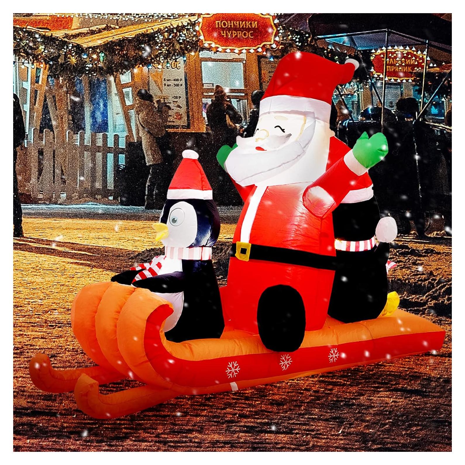 Decoración Inflable Navidad 6FT JOYDECOR Santa y Pingüinos LED