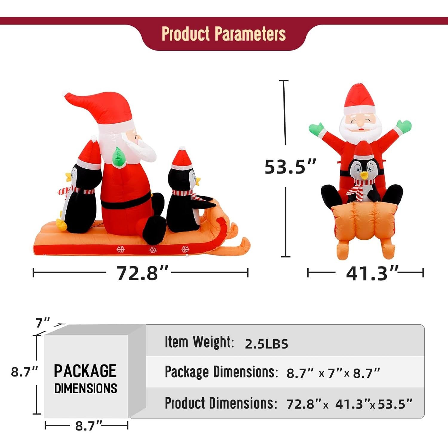 Decoración Inflable Navidad 6FT JOYDECOR Santa y Pingüinos LED