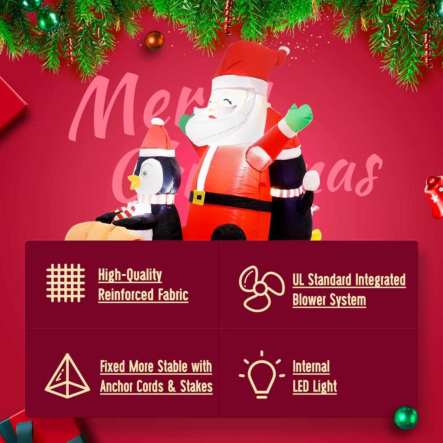 Decoración Inflable Navidad 6FT JOYDECOR Santa y Pingüinos LED