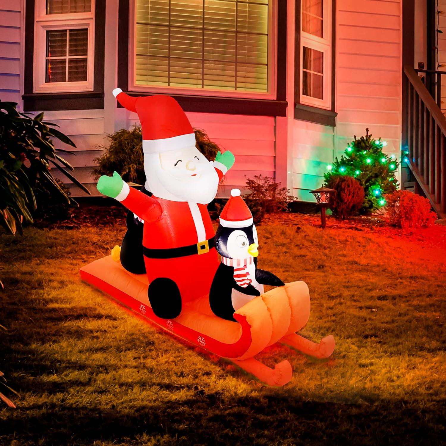 Decoración Inflable Navidad 6FT JOYDECOR Santa y Pingüinos LED