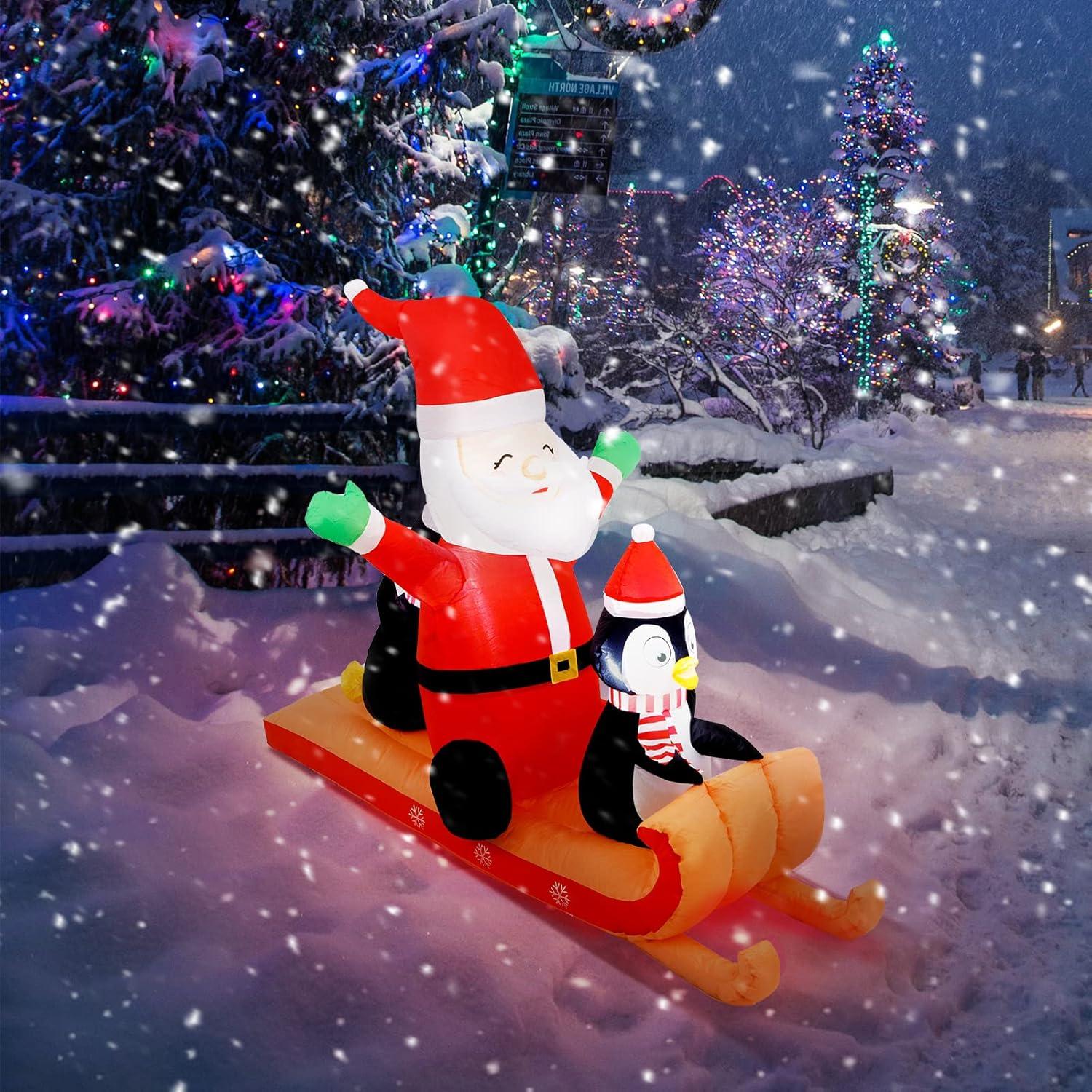 Decoración Inflable Navidad 6FT JOYDECOR Santa y Pingüinos LED