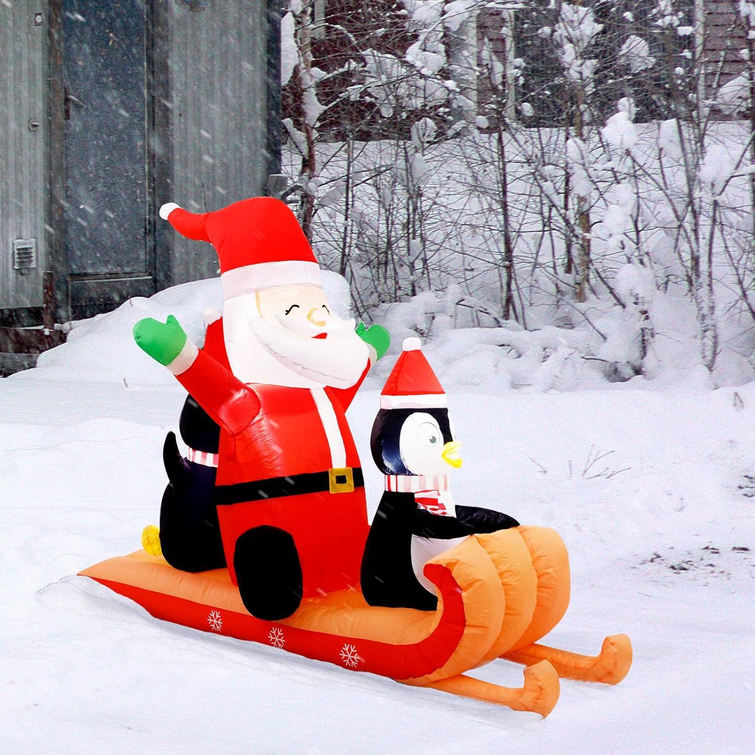 Decoración Inflable Navidad 6FT JOYDECOR Santa y Pingüinos LED