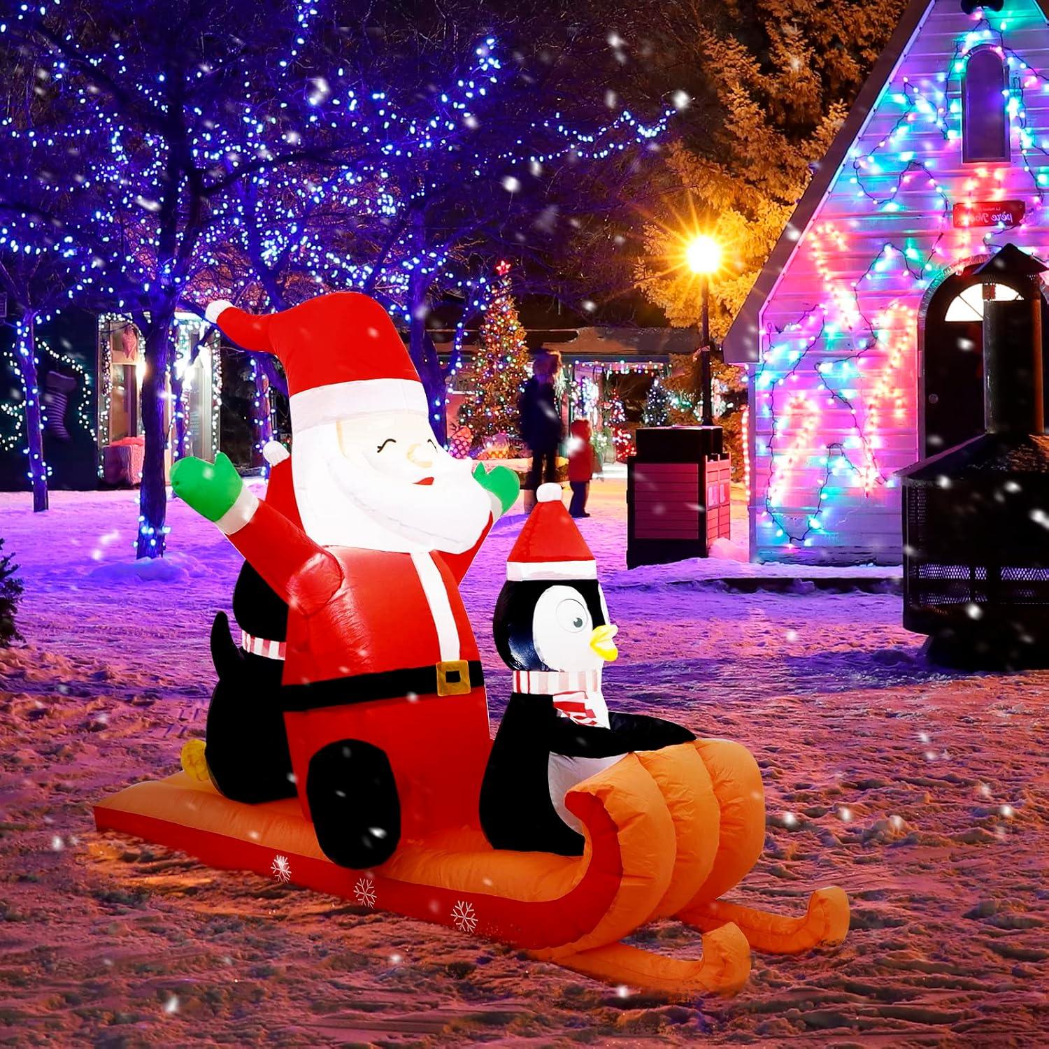 Decoración Inflable Navidad 6FT JOYDECOR Santa y Pingüinos LED