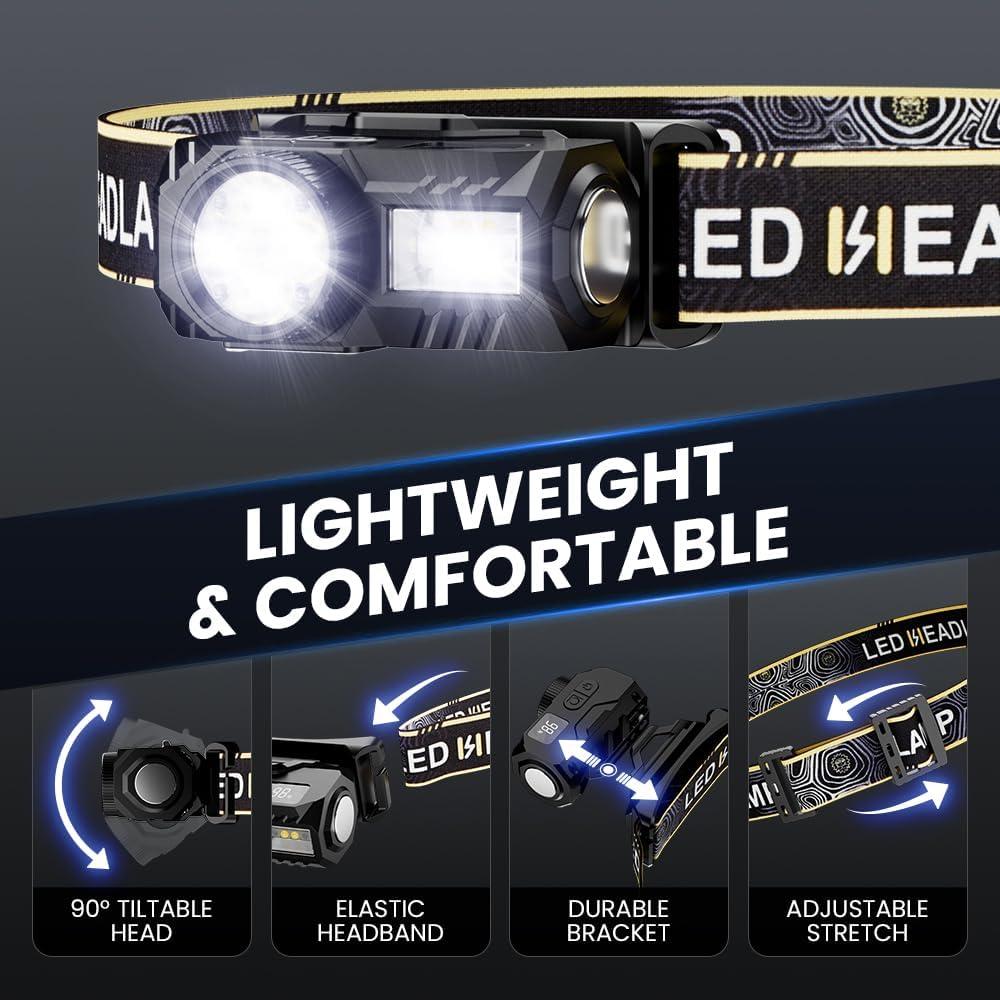 Linterna Frontal Recargable USB-C SHILIPAI 4 LED IPX4 Naranja