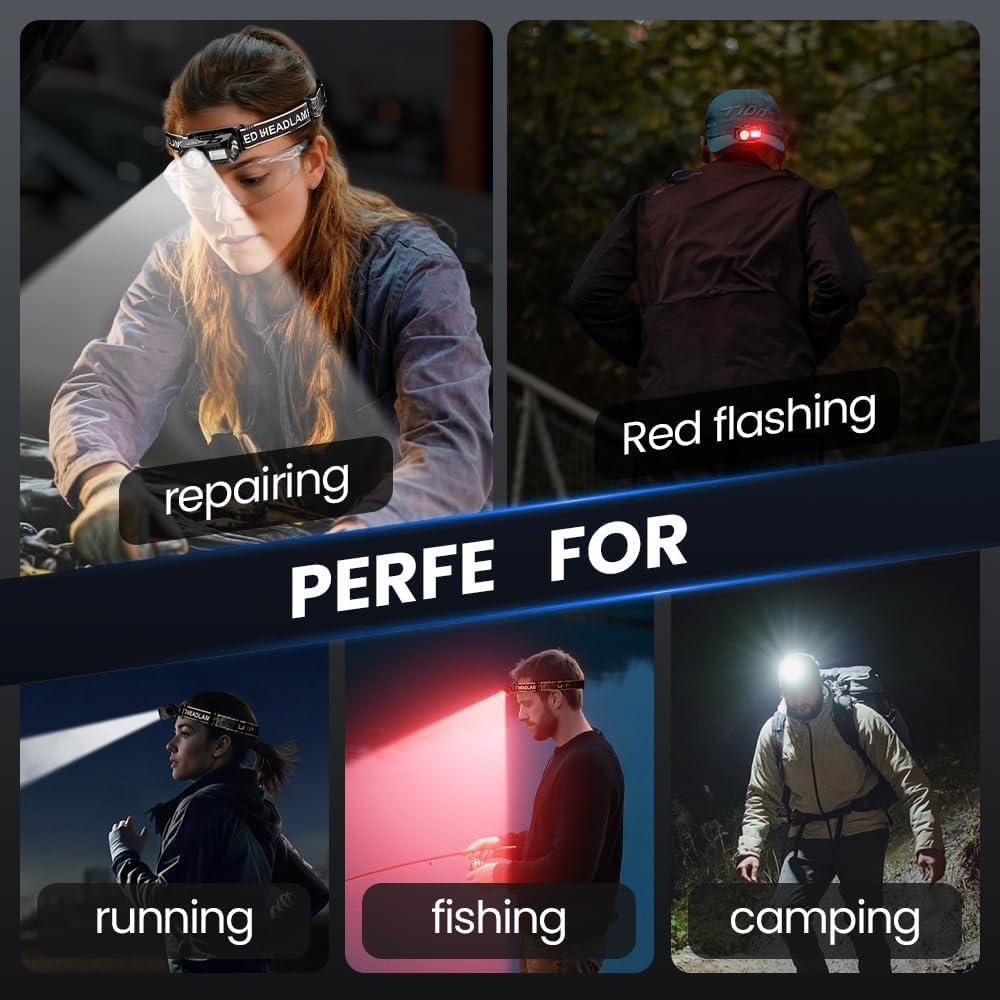 Linterna Frontal Recargable USB-C SHILIPAI 4 LED IPX4 Naranja