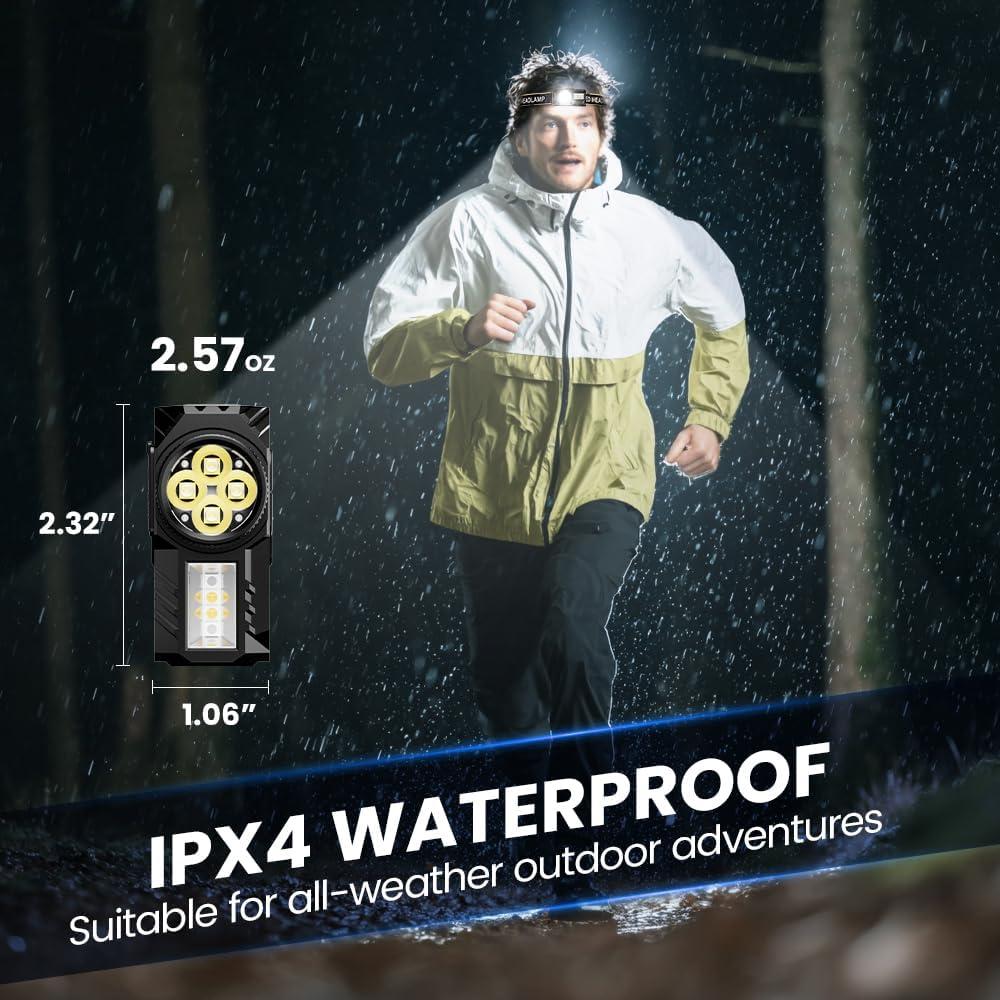 Linterna Frontal Recargable USB-C SHILIPAI 4 LED IPX4 Naranja