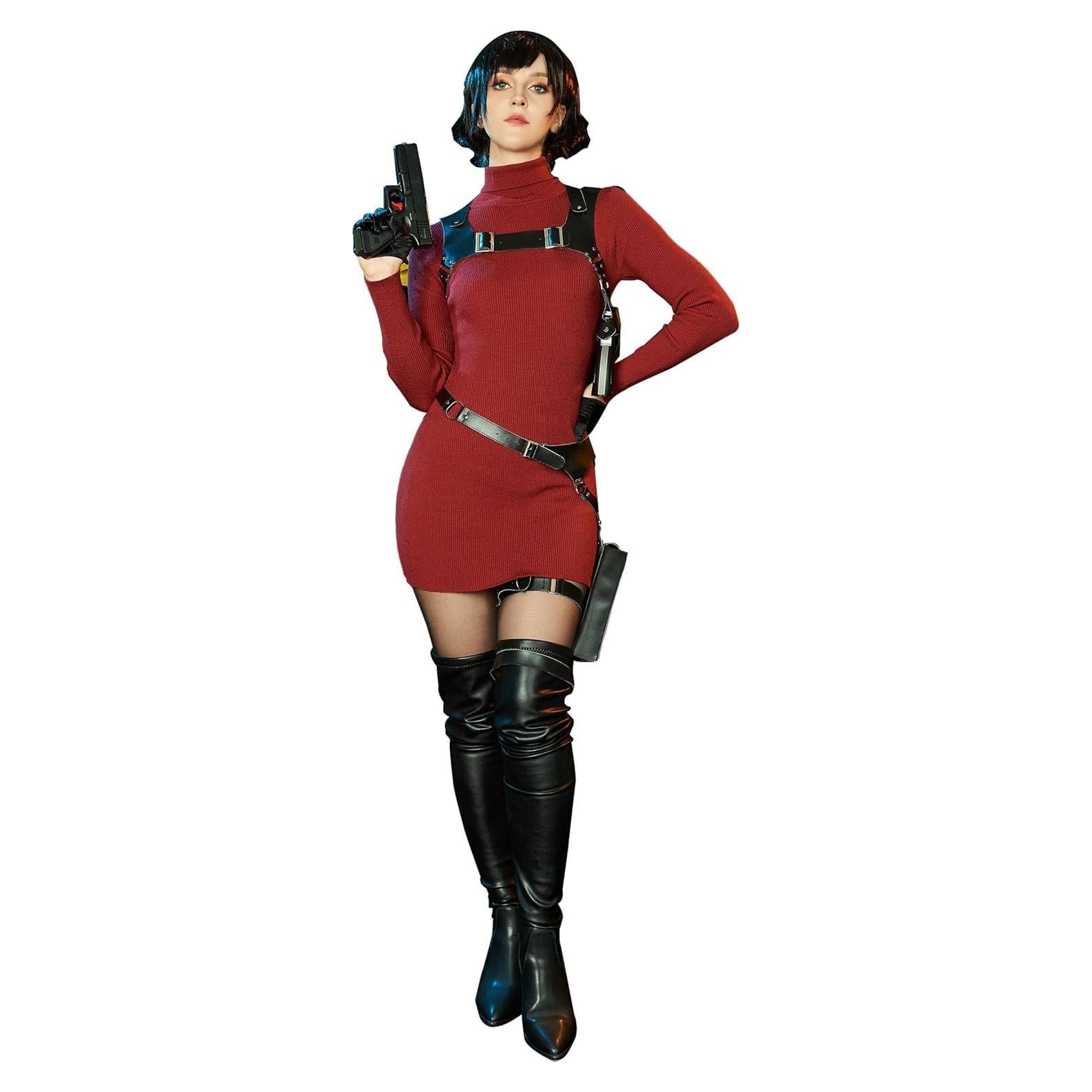 Conjunto de Vestido de Suéter Rojo para Cosplay Mujeres