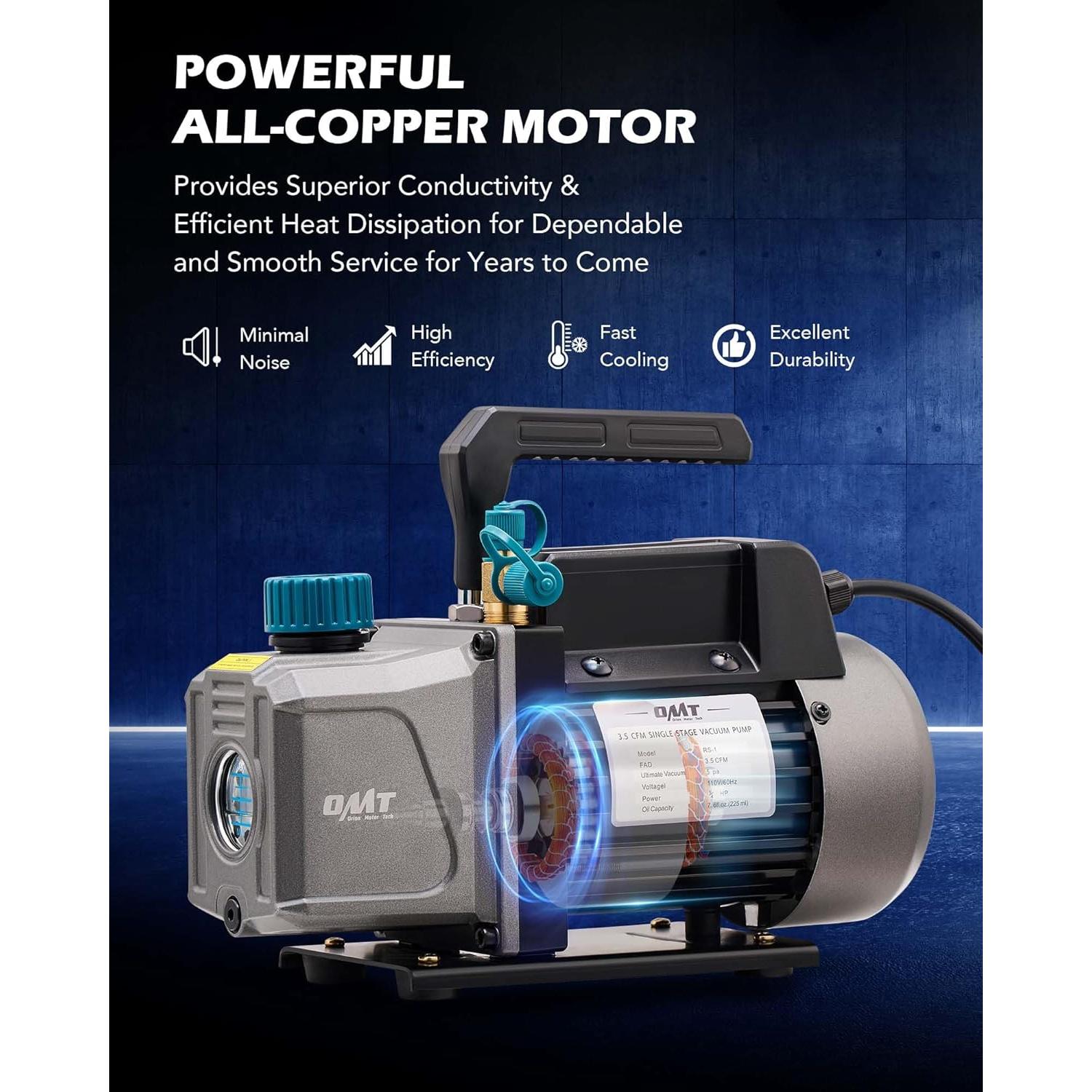 Kit de bomba de vacío y manómetro A/C Orion Motor Tech 3.5 CFM