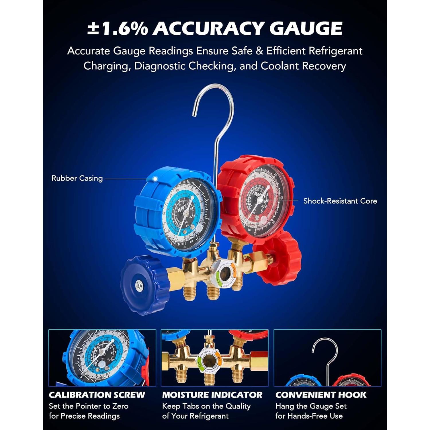 Kit de bomba de vacío y manómetro A/C Orion Motor Tech 3.5 CFM