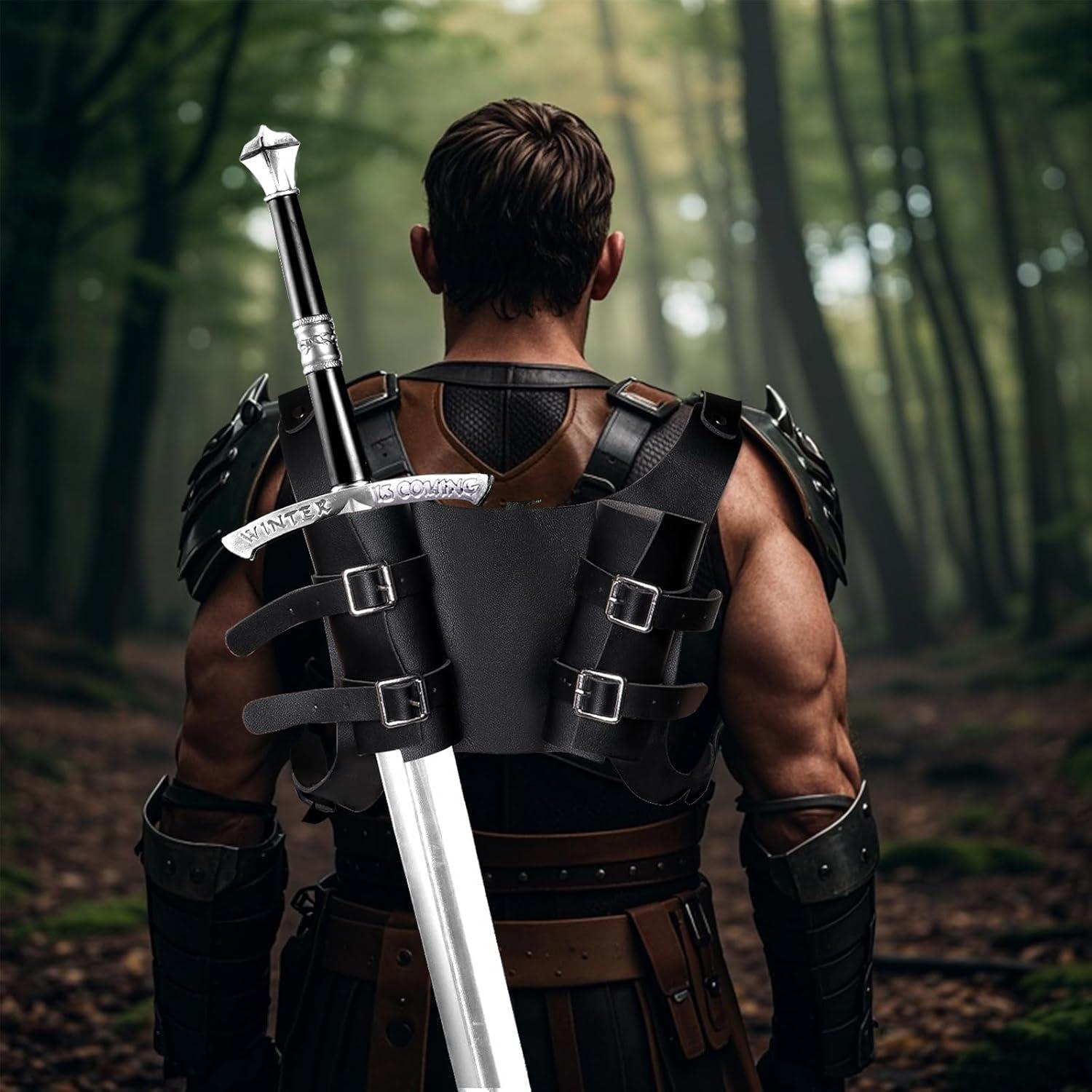 Funda Doble de Espada Medieval Pistha - Cuero Sintético Negro