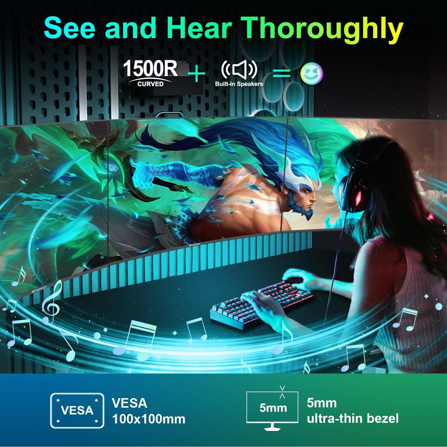 Monitor Curvo SANSUI 27" 100Hz FHD 1080p USB-C Altavoces