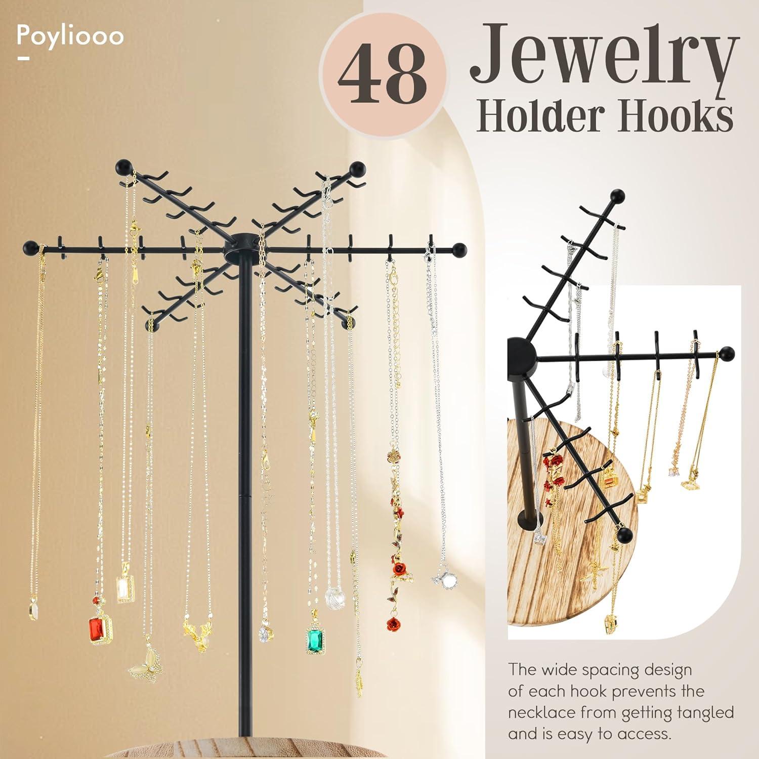 Soporte para Collares Poyilooo Negro - Organizador Rotativo 48 Ganchos