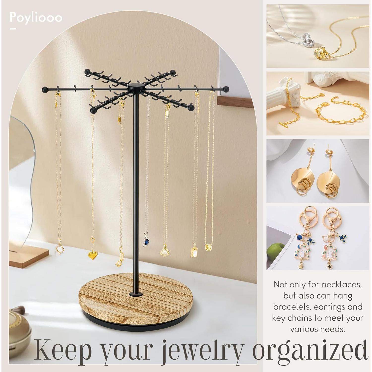 Soporte para Collares Poyilooo Negro - Organizador Rotativo 48 Ganchos