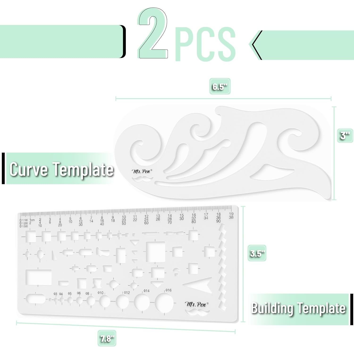 Plantillas de Dibujo Geométrico Mr. Pen - 2 Piezas