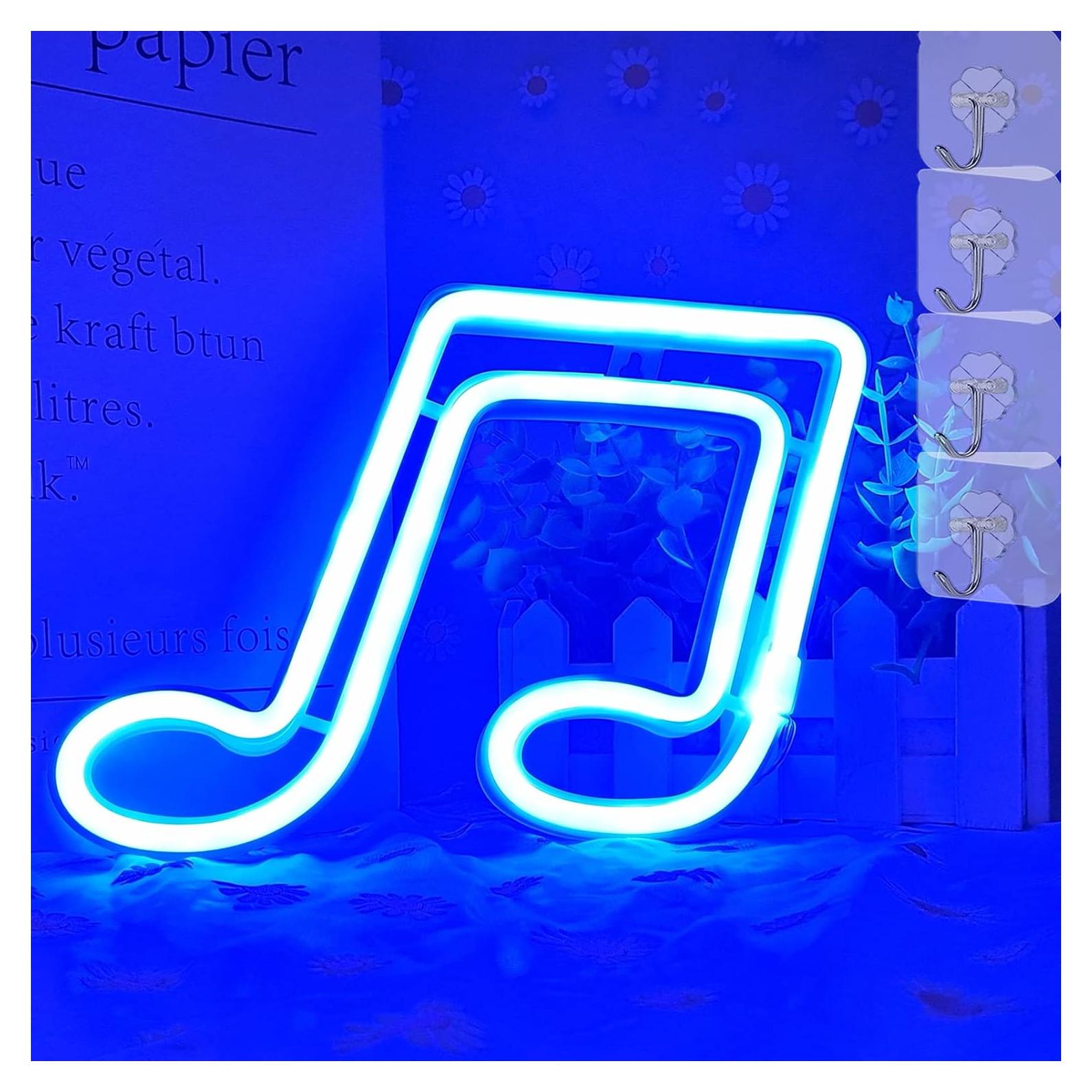 Cartel de Neón LED Nota Musical VIFULIN Azul 17x14 cm