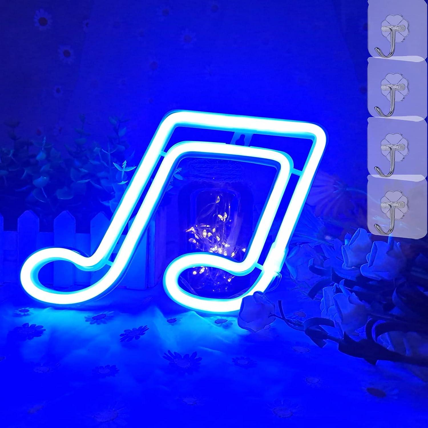 Cartel de Neón LED Nota Musical VIFULIN Azul 17x14 cm