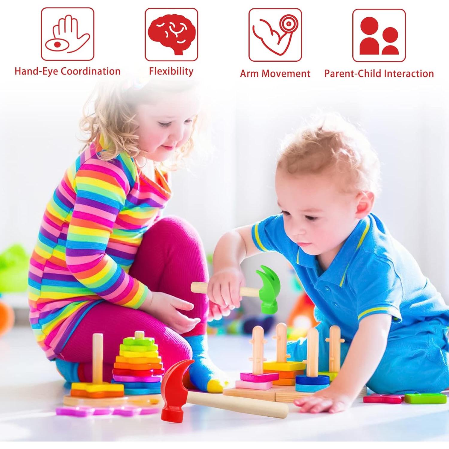 Juguetes de Martillo de Madera Fowecelt - 3 Piezas Educativos