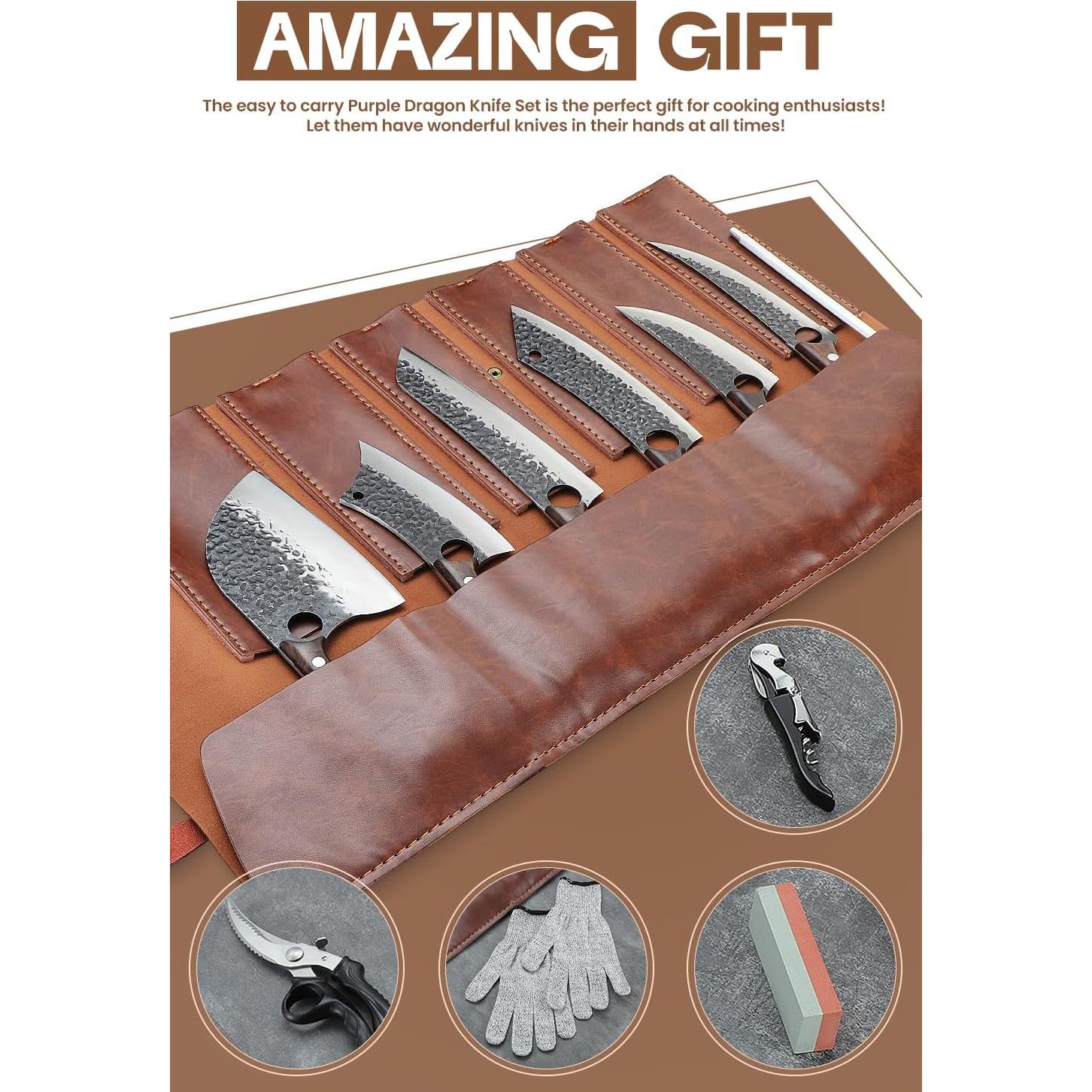 Juego de cuchillos de cocina Purple Dragon, 12 piezas, acero al carbono