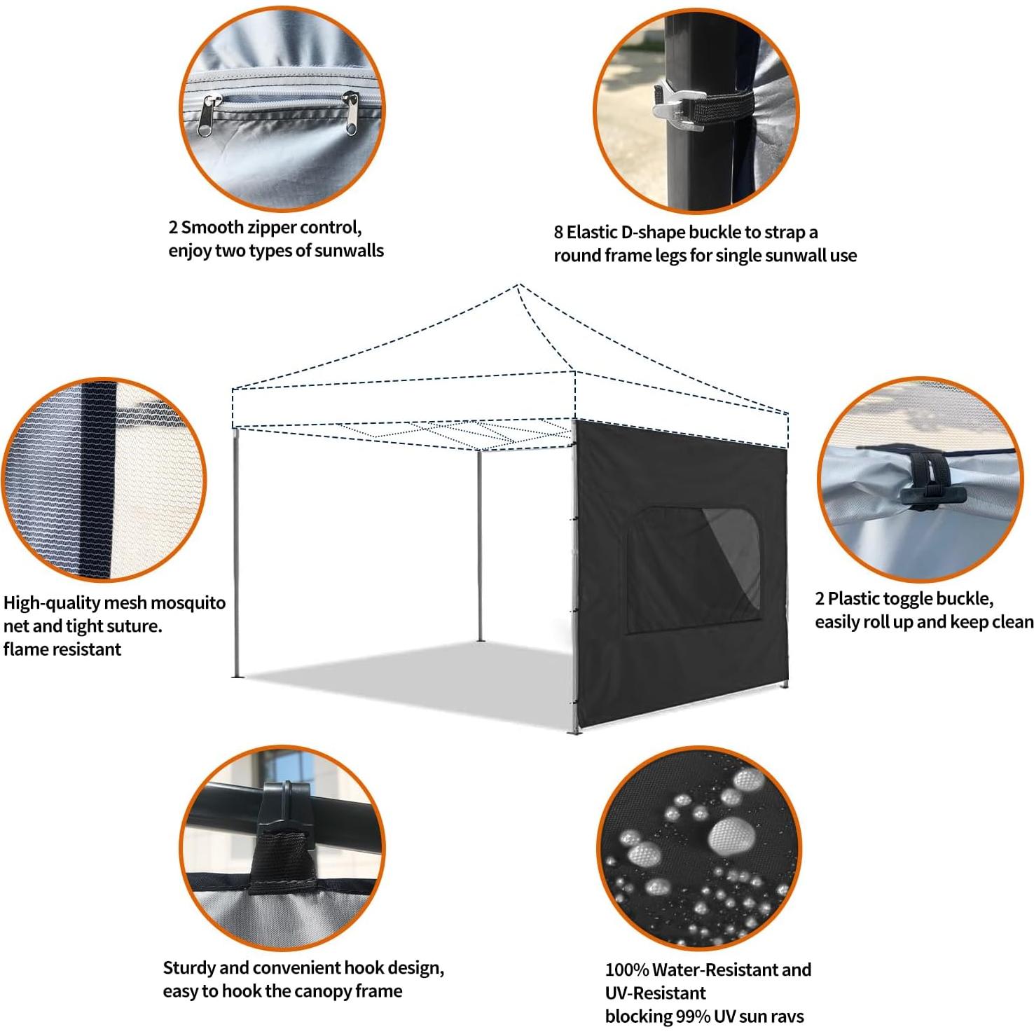 Pared Lateral con Ventana Jorohiker para Carpa 3x3m Negra