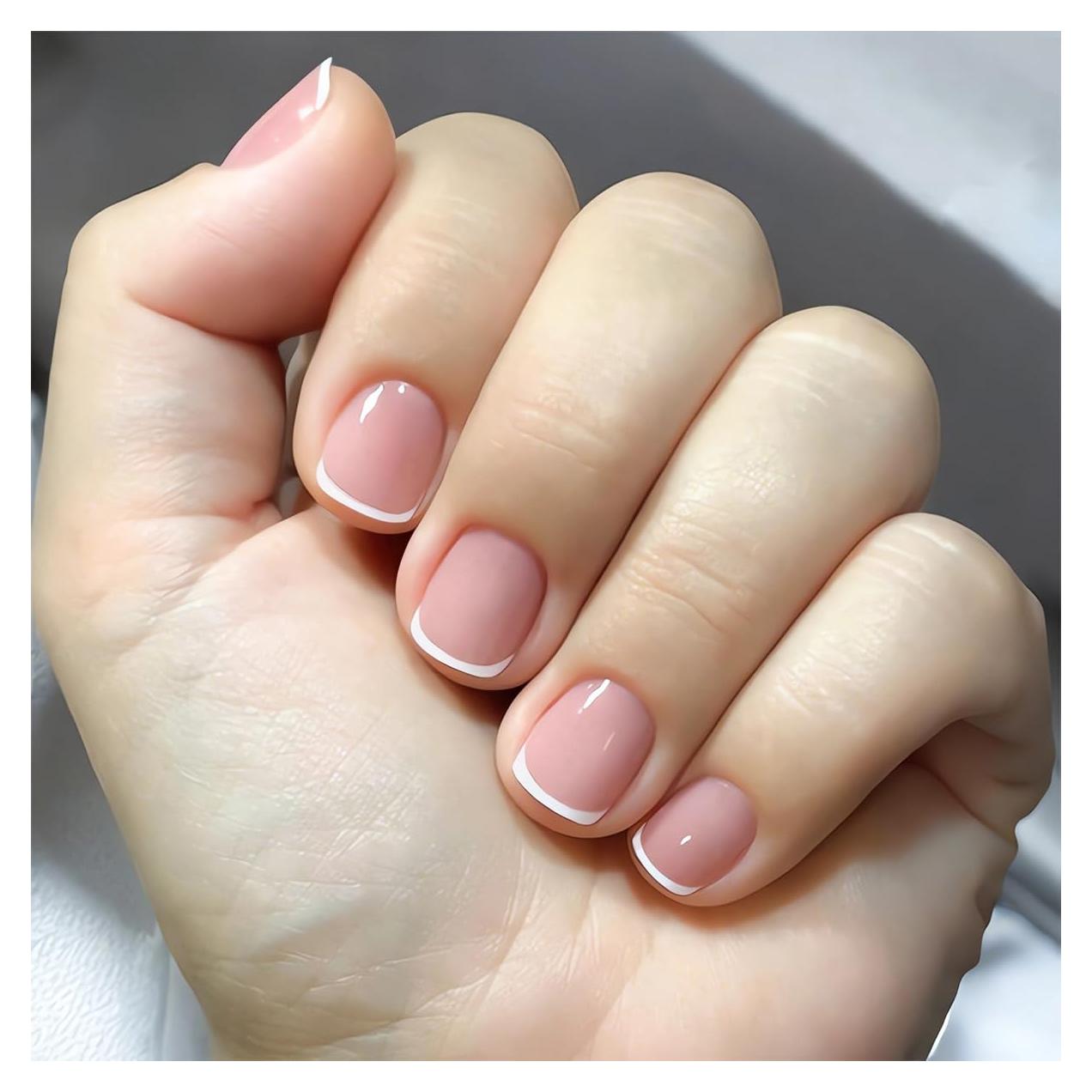 Kit de Uñas Postizas Francesas Cortas Juggssa - 24 Piezas