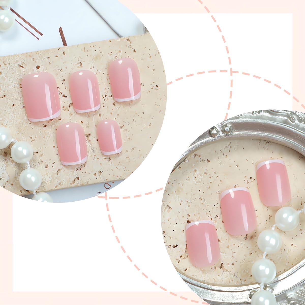 Kit de Uñas Postizas Francesas Cortas Juggssa - 24 Piezas