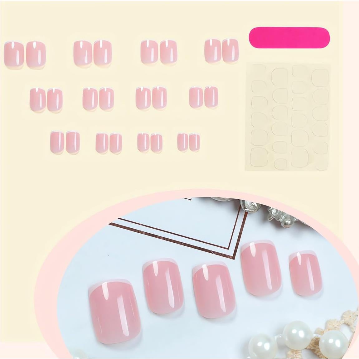 Kit de Uñas Postizas Francesas Cortas Juggssa - 24 Piezas