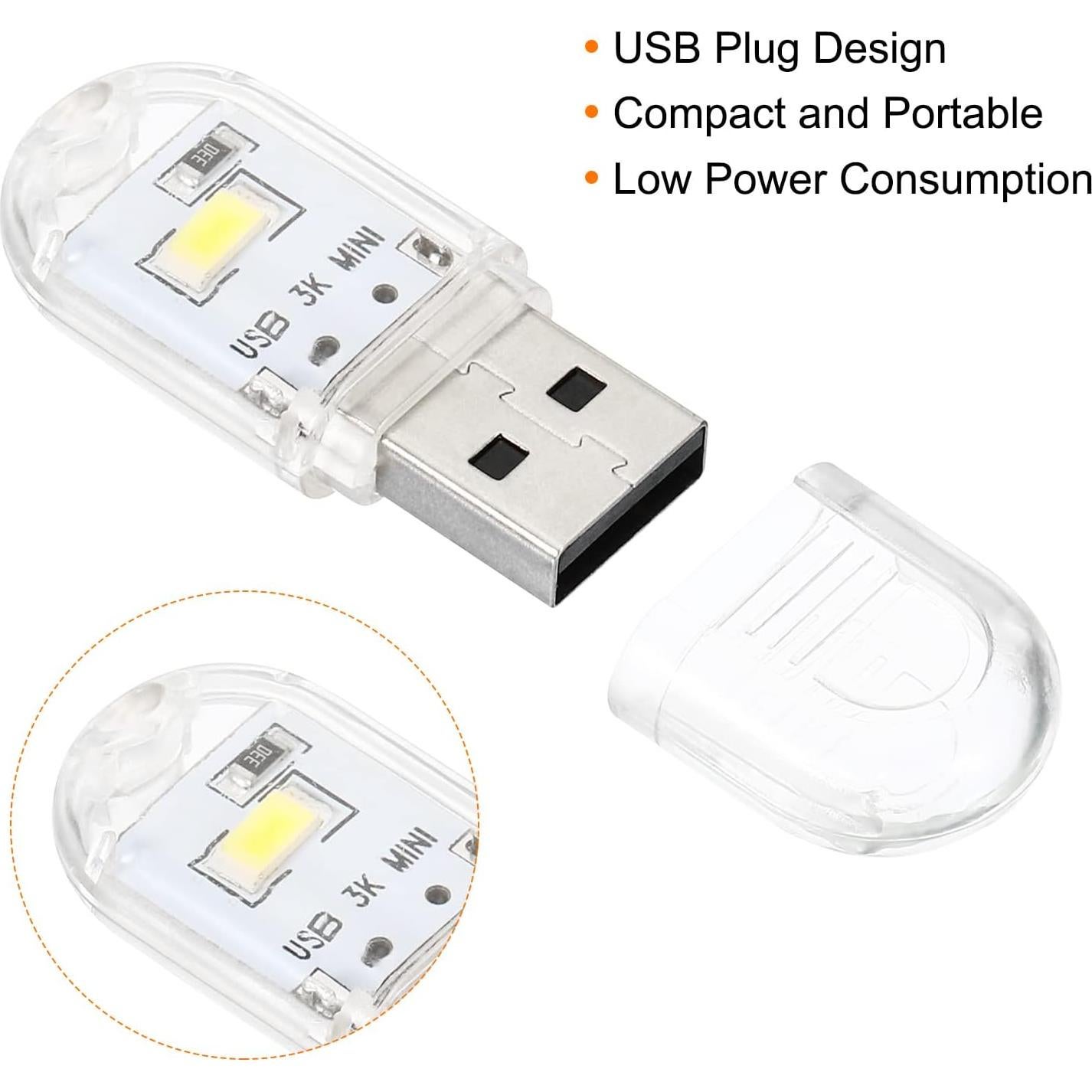 Luz Nocturna LED USB PATIKIL - Paquete de 6 Piezas Blanca