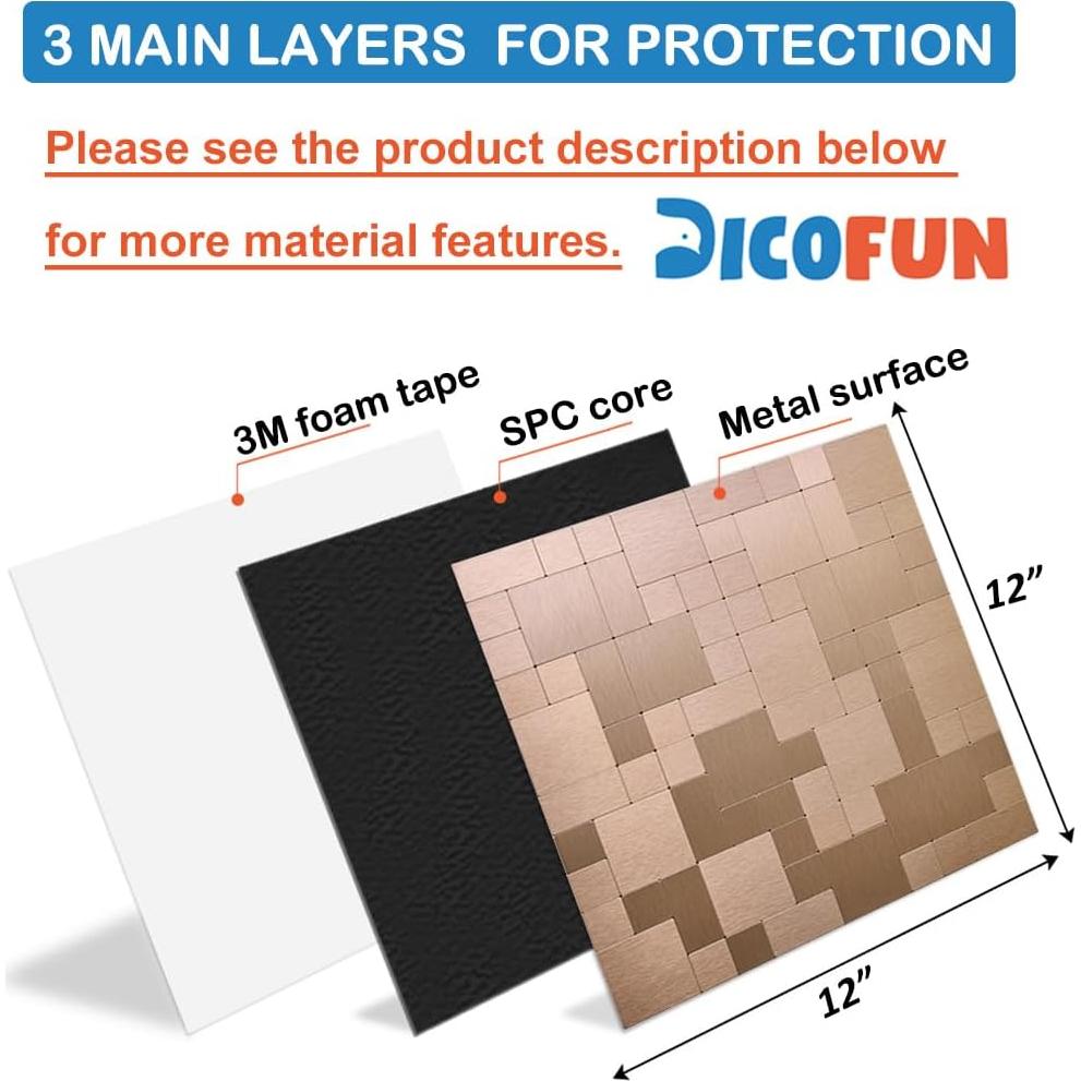 Azulejo Autoadhesivo DICOFUN 30.48x30.48cm Cobre Cepillado