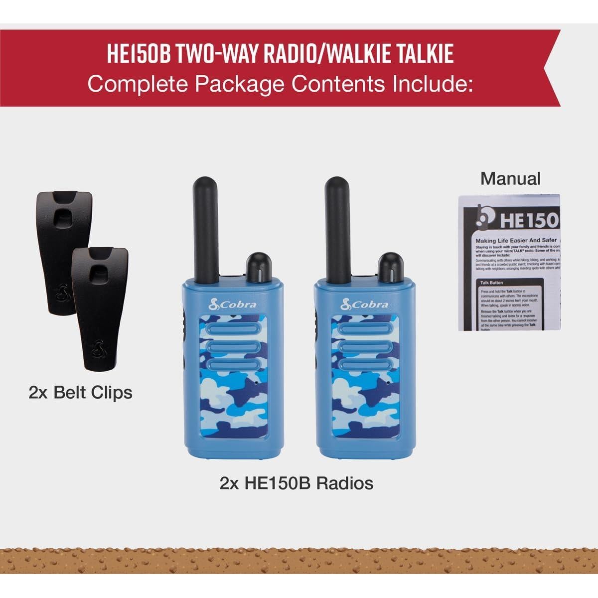 Walkie Talkies Cobra HE150B para Niños - 2 Canales, 25.75 km