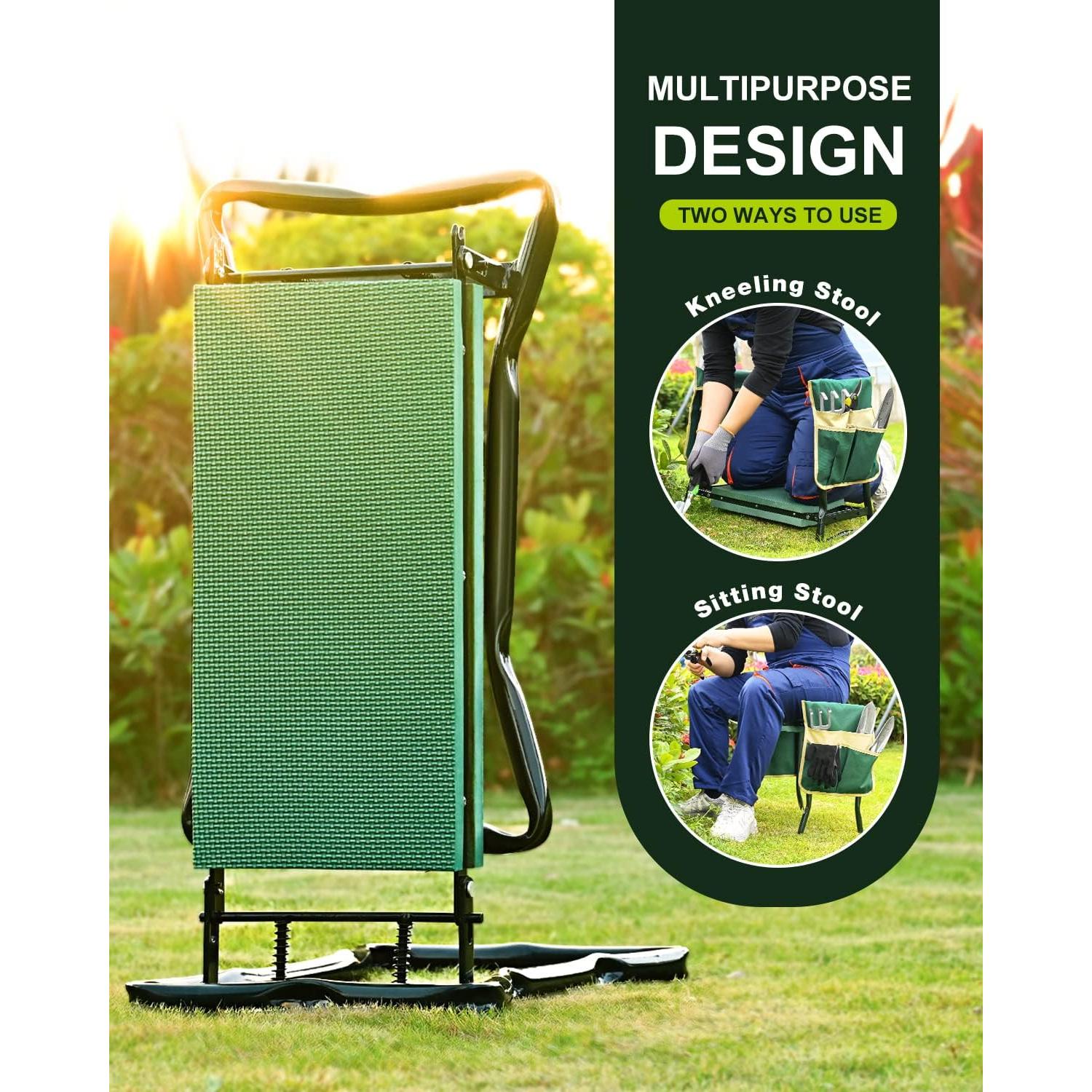 Banco de Jardín Plegable KVR con Asiento y Bolsa de Herramientas