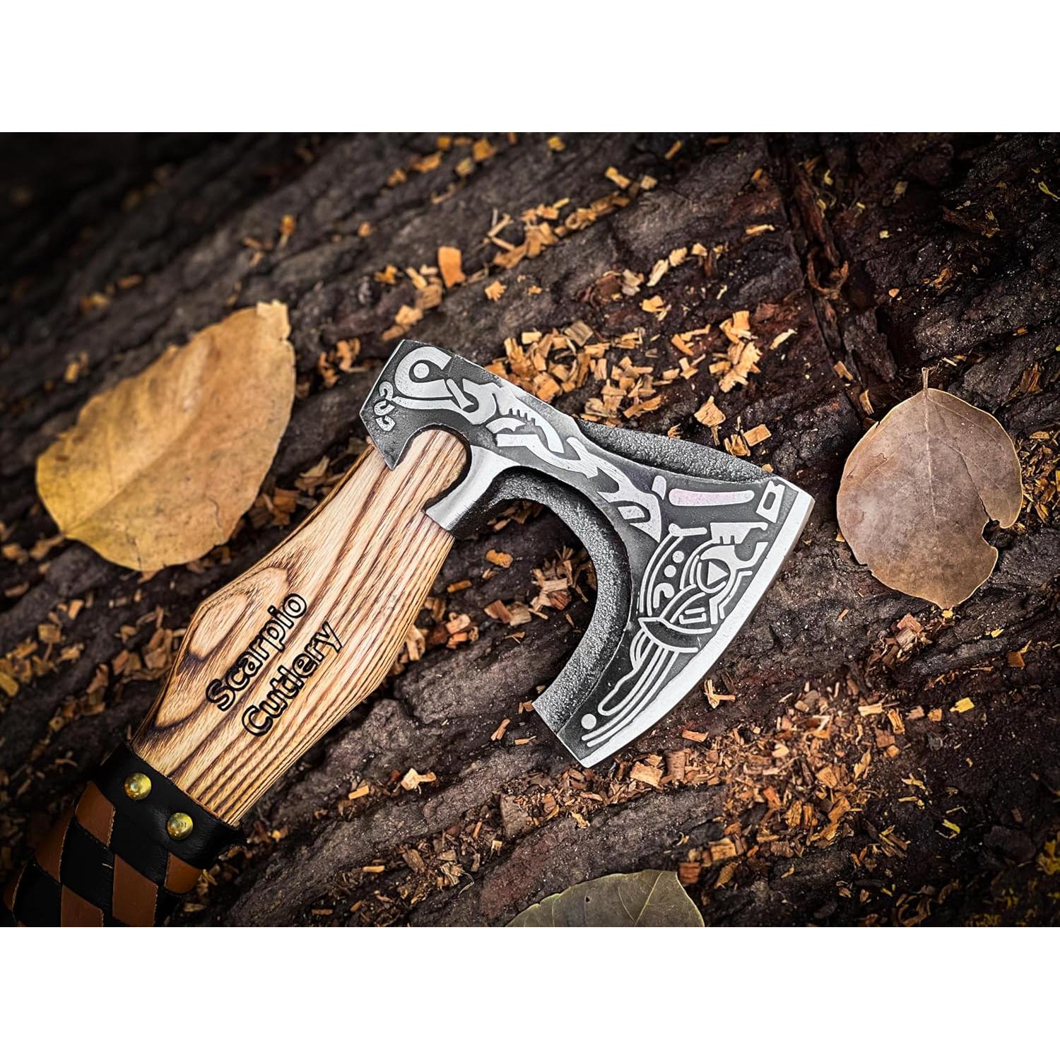 Hacha Vikingo Scarpio Cutlery 33 cm Acero Carbono con Funda