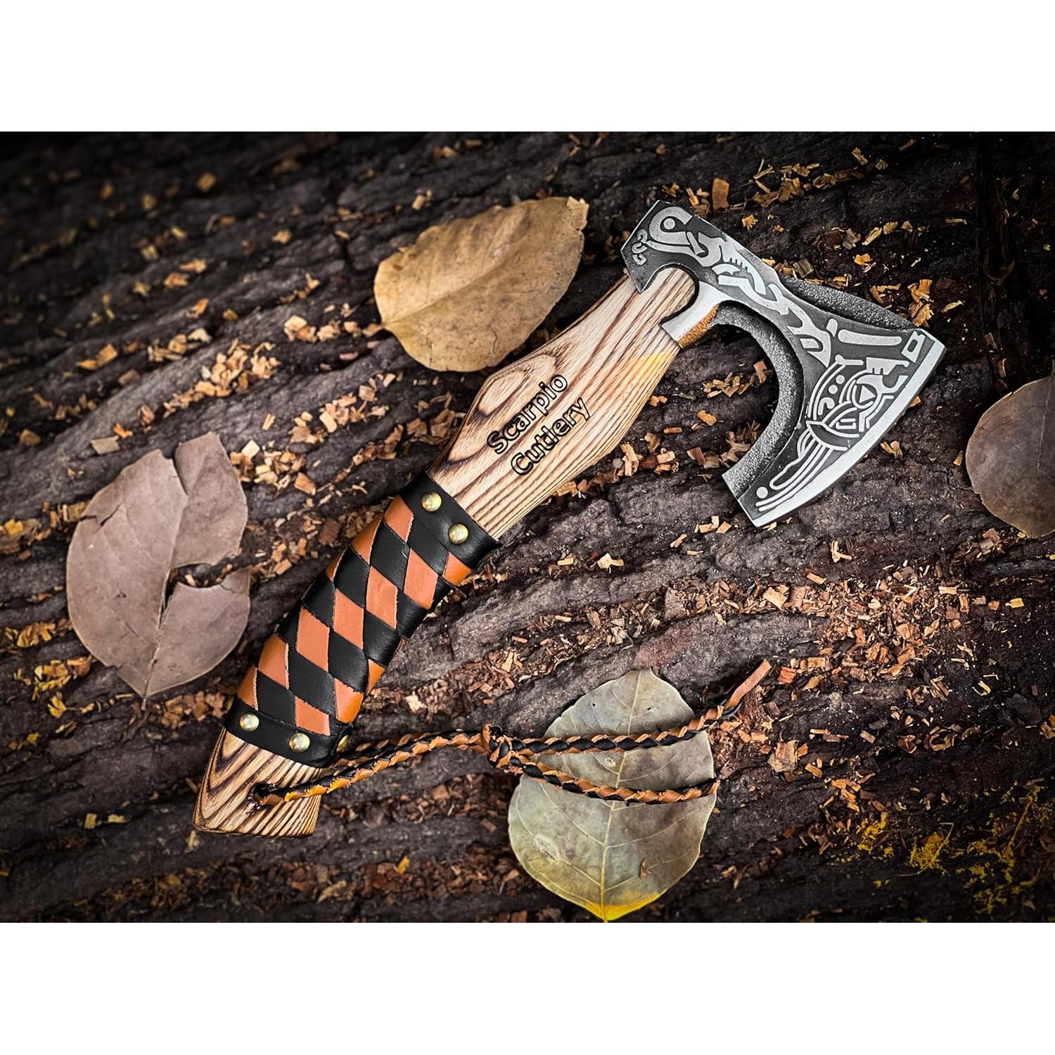 Hacha Vikingo Scarpio Cutlery 33 cm Acero Carbono con Funda