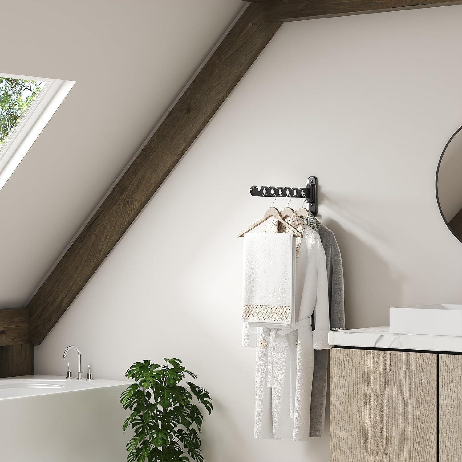 Perchero Plegable Montado en Pared Dancrul 6 Agujeros Negro