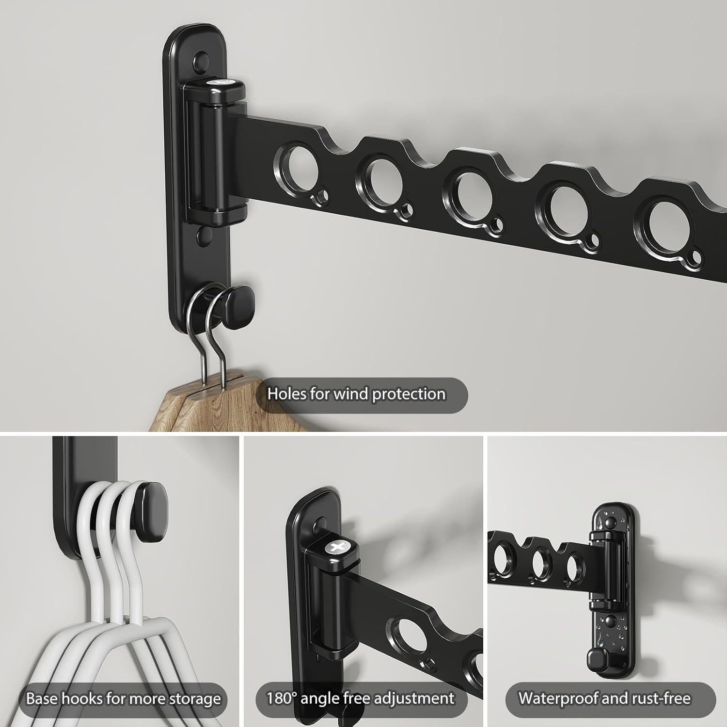 Perchero Plegable Montado en Pared Dancrul 6 Agujeros Negro