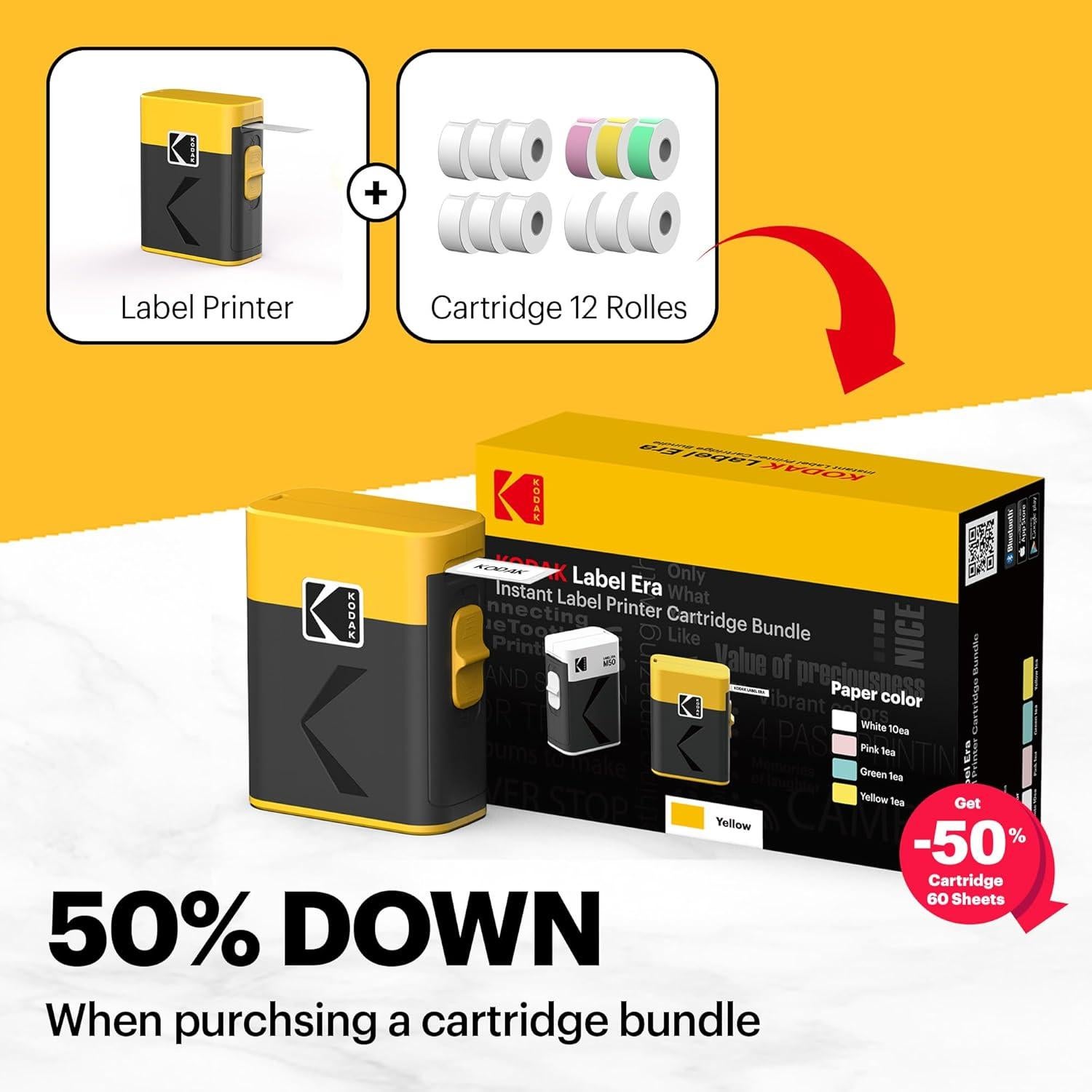 Etiquetadora KODAK ERA Bluetooth + 1 Rollo Adhesivo + 12 Rollos