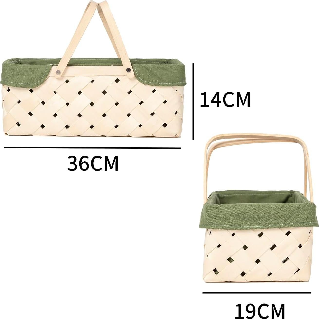 Cesta de Picnic YRLSOTGE de Madera Natural Verde 35.5x19x14 cm