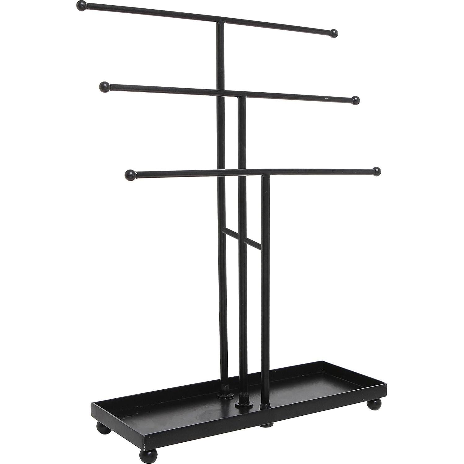 Organizador de Joyería MyGift, Metal Negro 3 Niveles con Bandeja