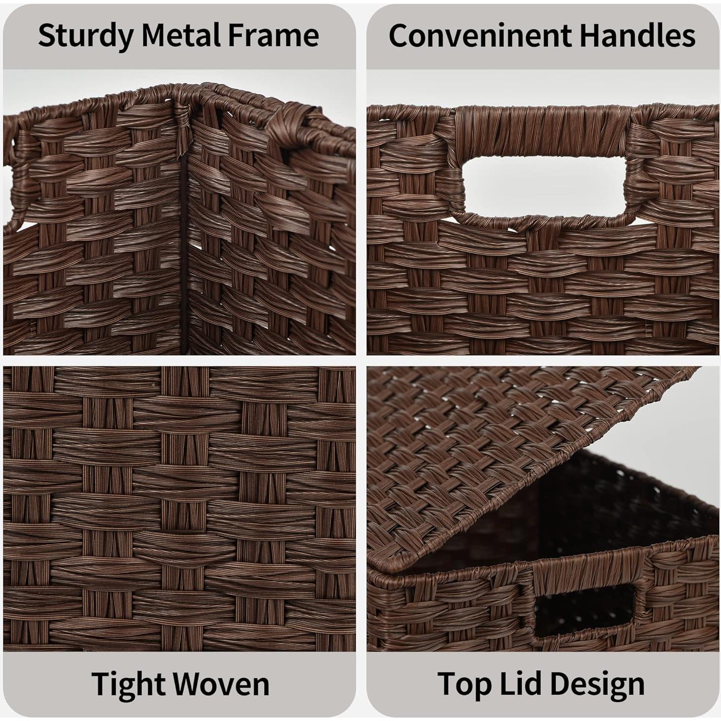 Cestas de Mimbre con Tapa GRANNY DICE - Juego de 3, Marrón