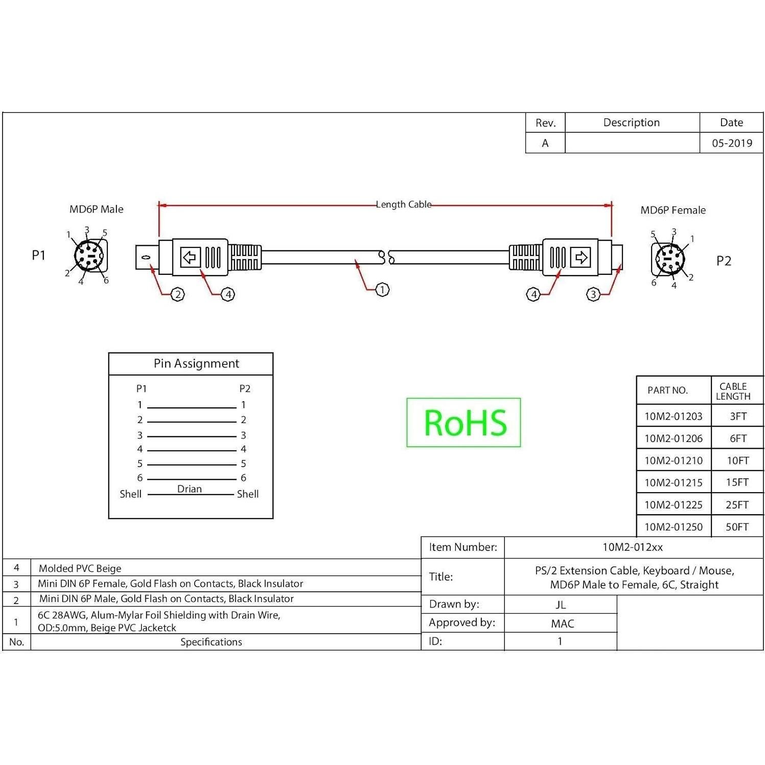 Cable de Extensión PS2 MiniDin6 0.91m CableWholesale Beige